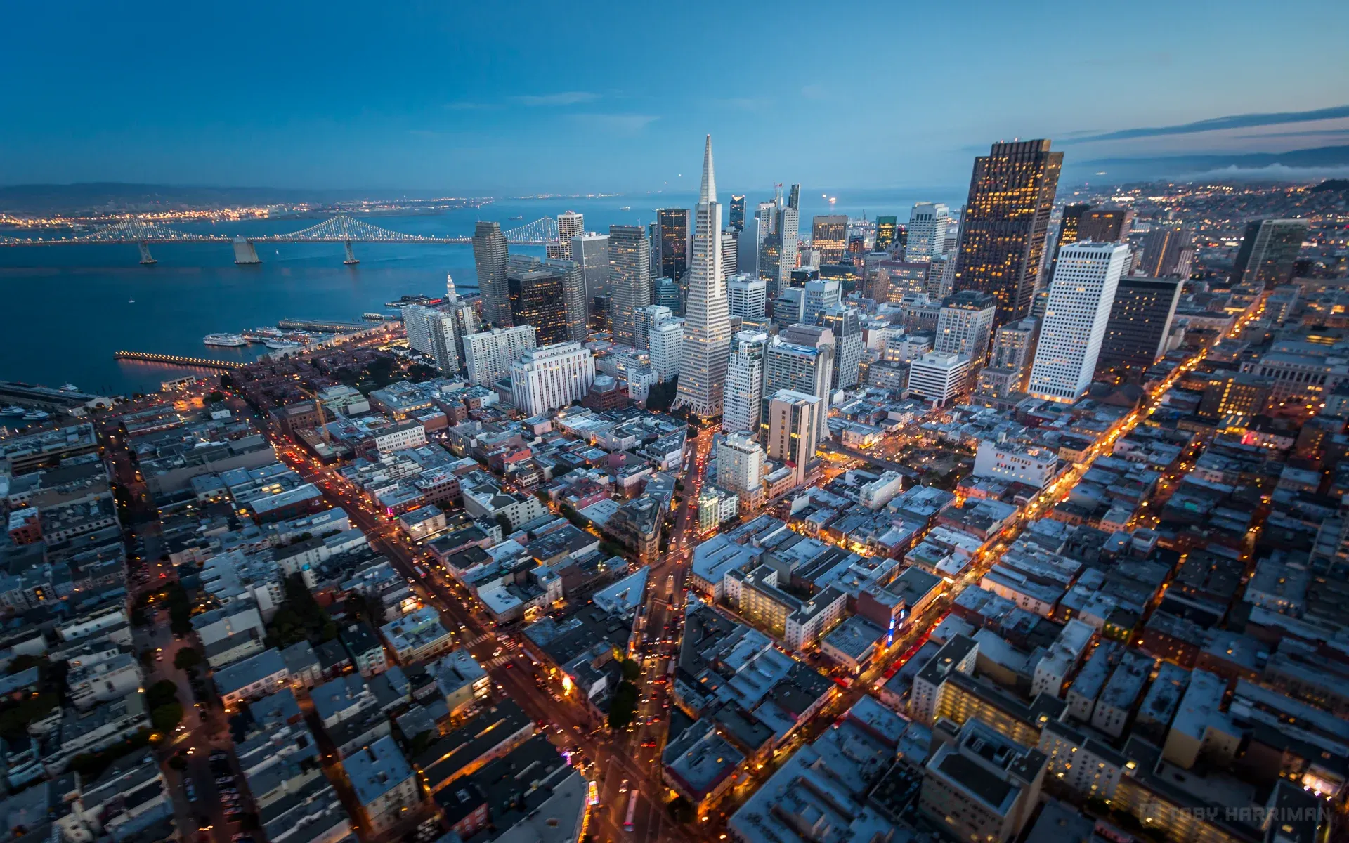 The San Francisco skyline at dusk